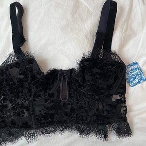 Free People Black Lace Velvet Bra